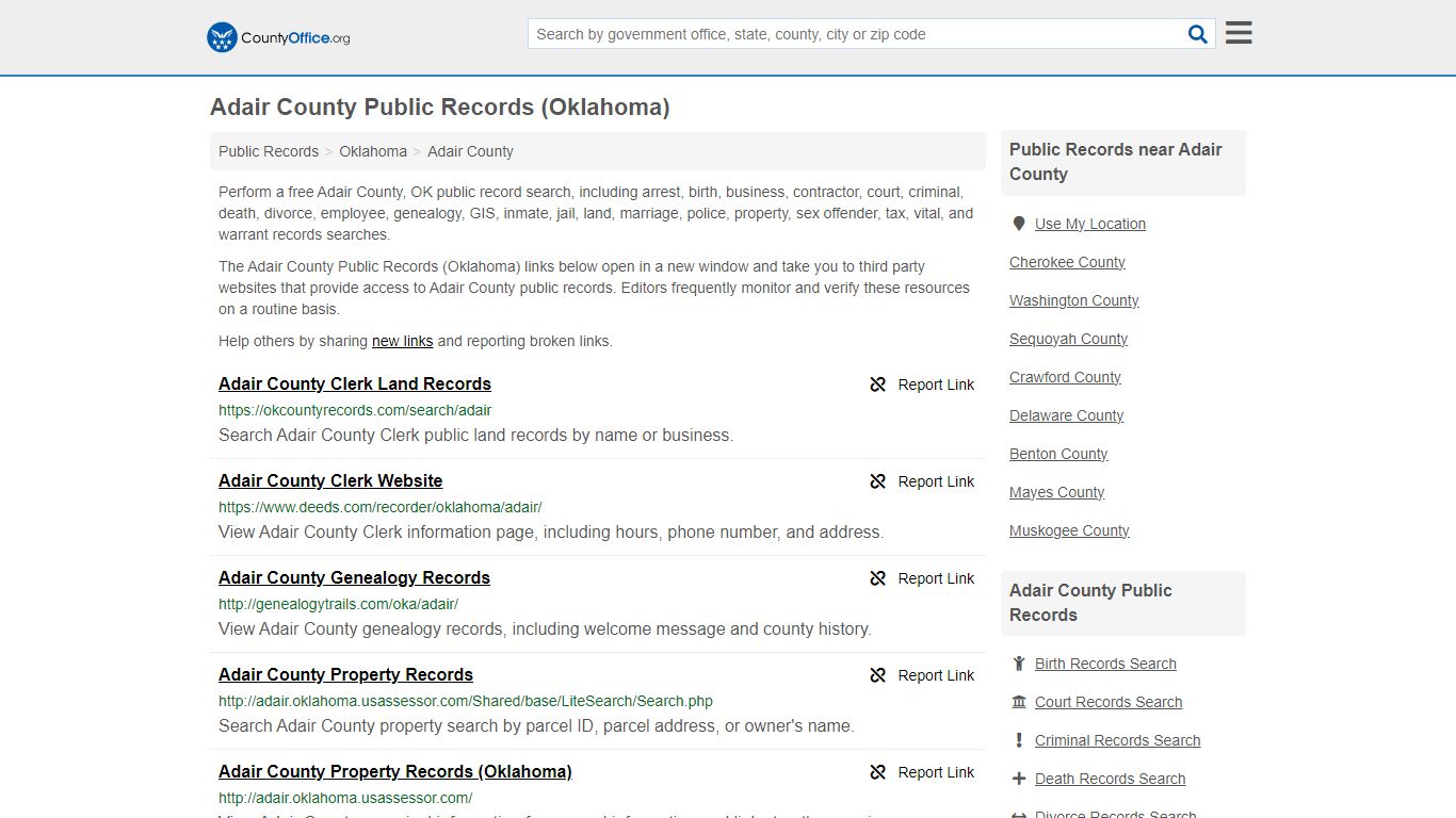 Adair County Public Records (Oklahoma) - County Office