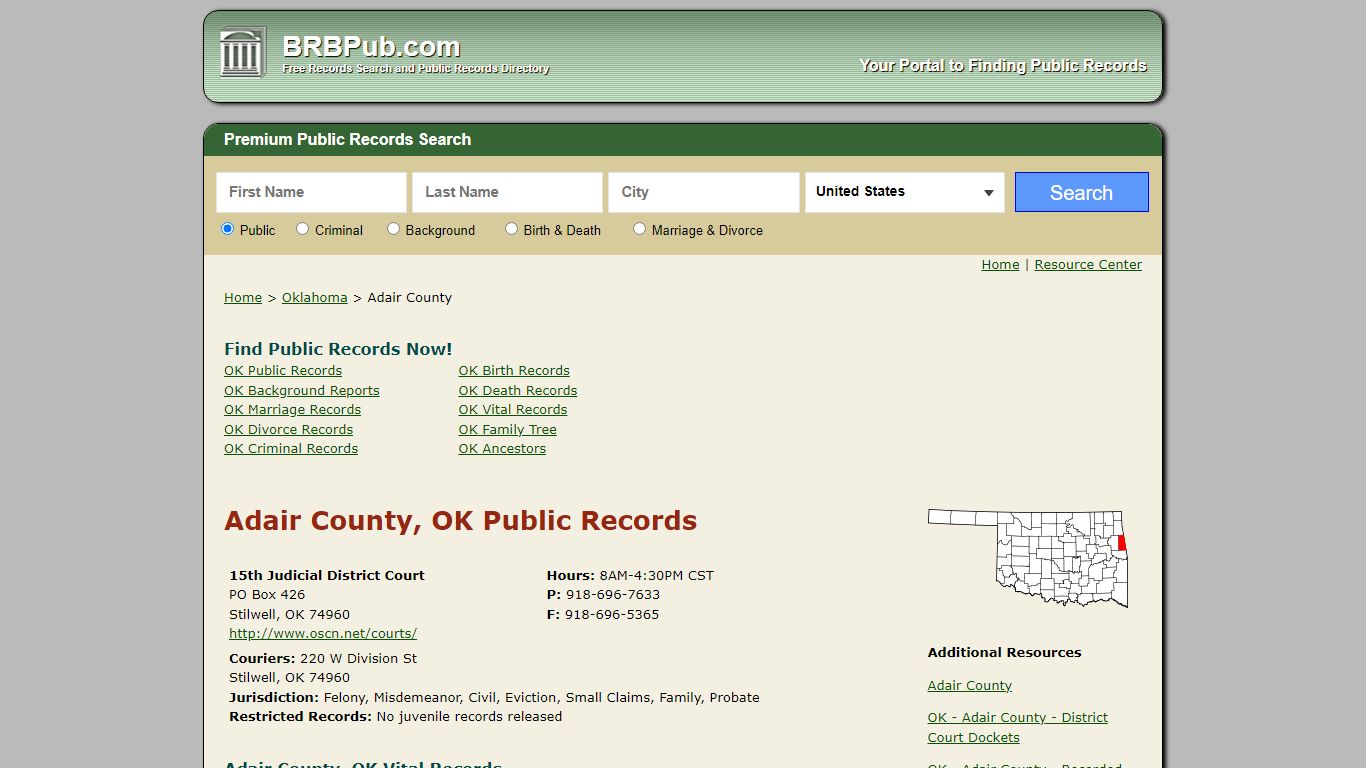 Adair County Public Records | Search Oklahoma Government Databases